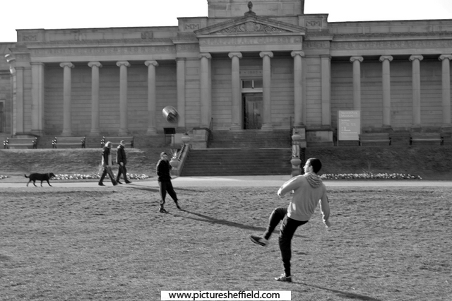 Football game outside Mappin Art Gallery, Weston Park