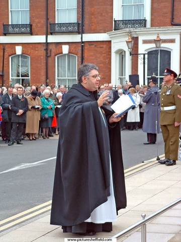 Very Reverend Peter Bradley, Dean of Sheffield Cathedral, re-dedicating the Great Central Railway war memorial, Royal Victoria Hotel 
