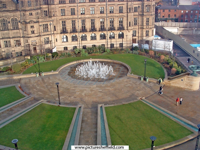 Elevated view of the Peace Gardens from the Big Wheel in Pinstone Street