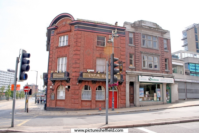 Nos. 28 - 30 Tap and Barrel public house (former Bull and Mouth public house), and Scrivens Hearing Centre, Waingate, junction of Castlegate