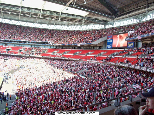 Sheffield United supporters inside Wembley Stadium before the Championship play-off final between Sheffield United and Burnley