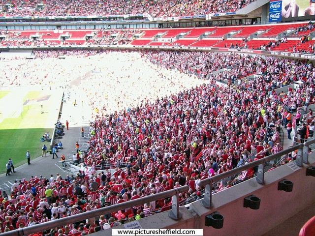 Sheffield United supporters at Wembley Stadium before the Championship play-off final against Burnley