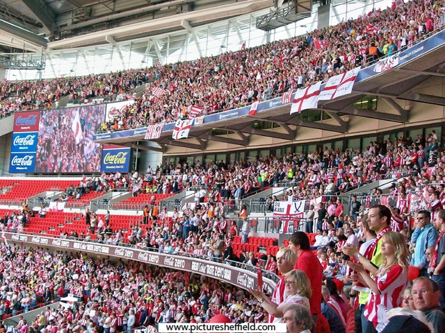 Sheffield United fans at Wembley Stadium before the Championship play-off final between Sheffield United and Burnley