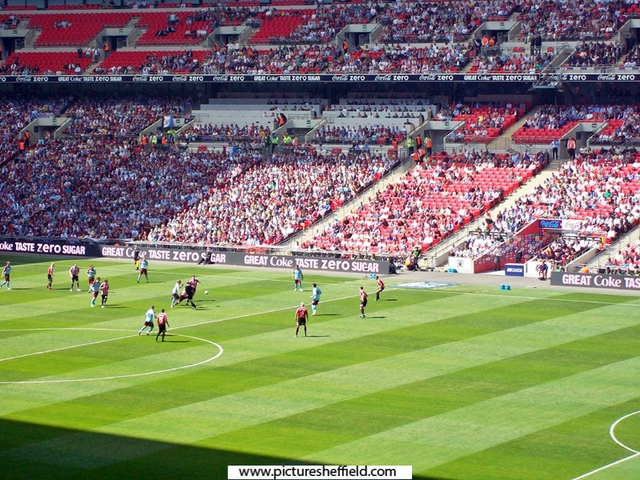 Championship play-off final at Wembley Stadium between Sheffield United (red kit) and Burnley