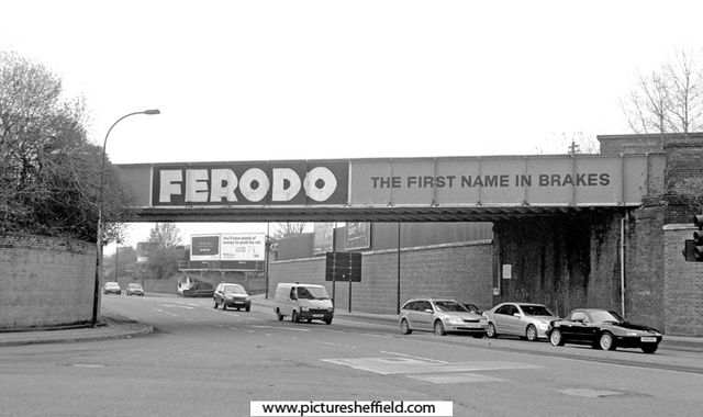 Ferodo Advertisement on the former Sheffield District Railway Bridge over Brightside Lane near the junction with Woodbine Road / Alfred Road, Attercliffe