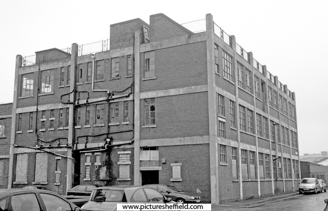 Vacant premises of Parkin Silversmiths Ltd., Cornwall Works, Ebenezer Place (left) and South Parade (right)