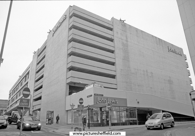 John Lewis (formerly Cole Brothers), department store, at the junction of Cross Burgess Street (left) and Burgess Street (right) with the multi storey car park above