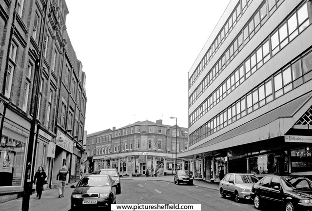 Premises formerly occupied by Ambiente, Nos 1-5 (right), Charles Street from Pinstone Street looking towards The Cornerhouse public house formerly Henrys Cafe Bar and Restaurant, No. 38 - 40 Cambridge Street