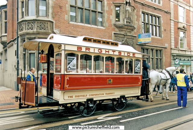 Horse drawn tram No. 15, Church Street. Cairns Chambers with the Cairns Statue by Frank Tory