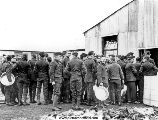City Battalion at Redmires Camp, World War I, First ration parade.