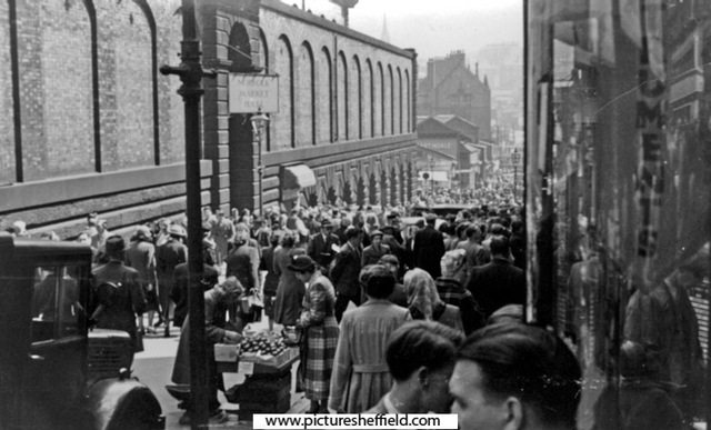 Dixon Lane from Haymarket, Norfolk Market Hall on the left, demolished 1959.