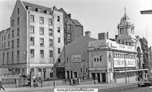 Barker's Pool showing Cinema House and Grand Hotel (Fargate extended to Pool Square until the 1960s when it became part of Barker's Pool)