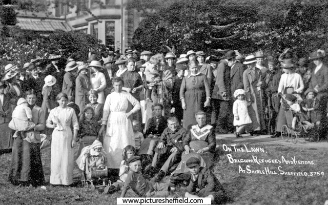 Belgian Refugees, World War I, on the lawn at Shirle Hill, Nether Edge