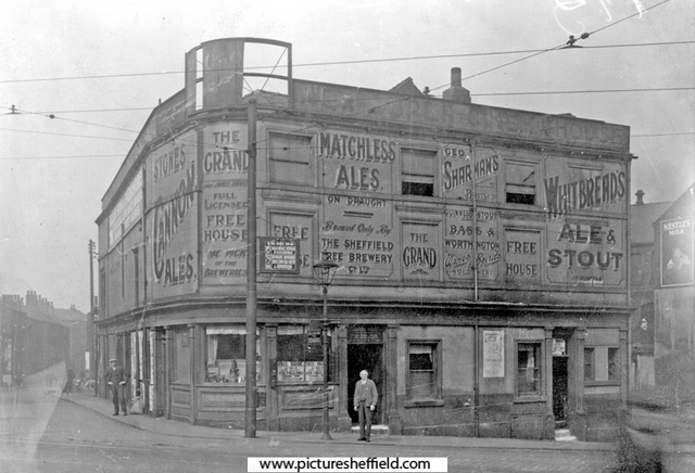 The Grand public house and the Grand Picture Palace, West Bar, at junction of Spring Street and Coulston Street. Formerly the Grand Theatre of Varieties, also known as Bijou and New Star
