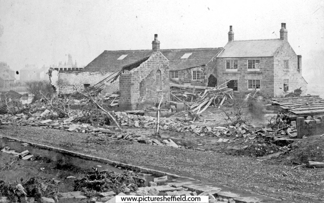 Sheffield Flood, remains of Upper Wheel, owned by George Hawksley (often referred to as Hawksley's Wheel), River Loxley, Owlerton