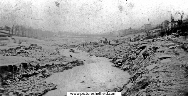 Sheffield Flood. Site of William I. Horn and Co., Wisewood Forge and Rolling Mill (Bradshaw Wheel), Loxley Valley