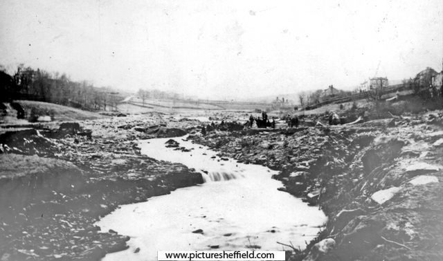 Sheffield Flood. Site of William I. Horn and Co., Wisewood Forge and Rolling Mill (Bradshaw Wheel), Loxley Valley