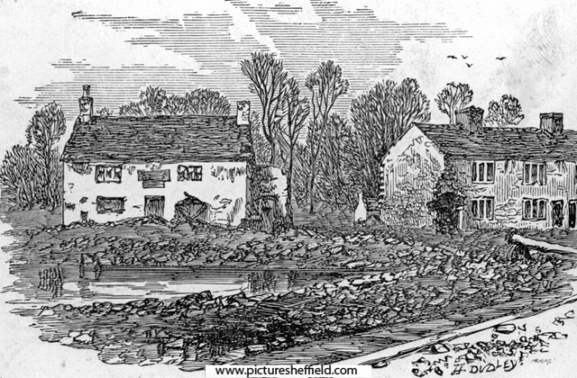 Sheffield Flood. Remains of the Blue Ball Inn, (licensee William Cooper) and cottages, Bradfield Road