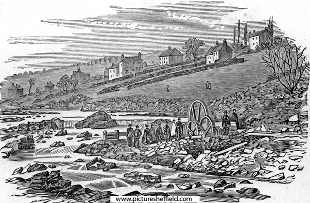 Sheffield Flood. Remains of William I. Horn and Co., Wisewood Forge and Rolling Mill (Bradshaw Wheel), Loxley Valley