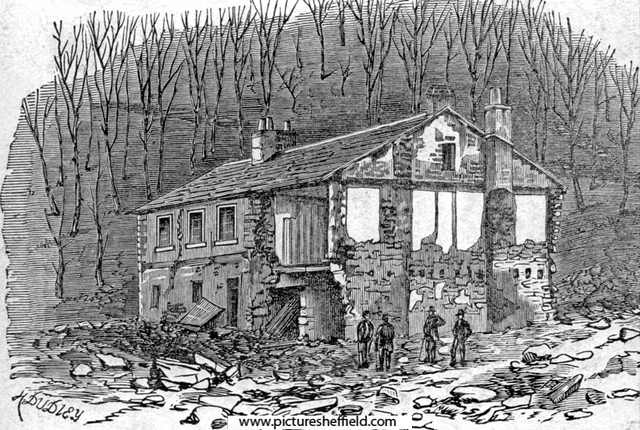 Sheffield Flood. Remains of Daniel Chapman's House at Little Matlock, Loxley, household of six people were washed away and drowned