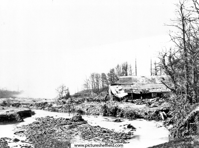 Sheffield Flood, remains of F. Shaw and Co., Wire Drawers, Damflask Wire Mill, River Loxley