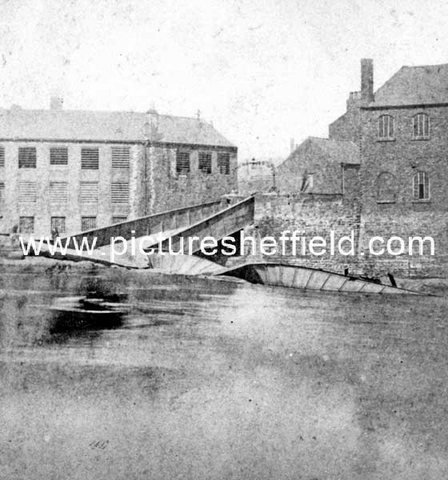 Sheffield Flood. Remains of Ball Street Bridge. Lion Works (Steel), left, Ball Bridge Works, (Engineering), right