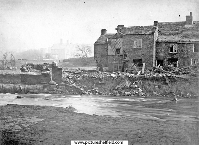 Sheffield Flood. Remains of Hill Bridge and Freemasons Arms, junction of Walkley Lane and Limbrick Lane (right), Hillsborough