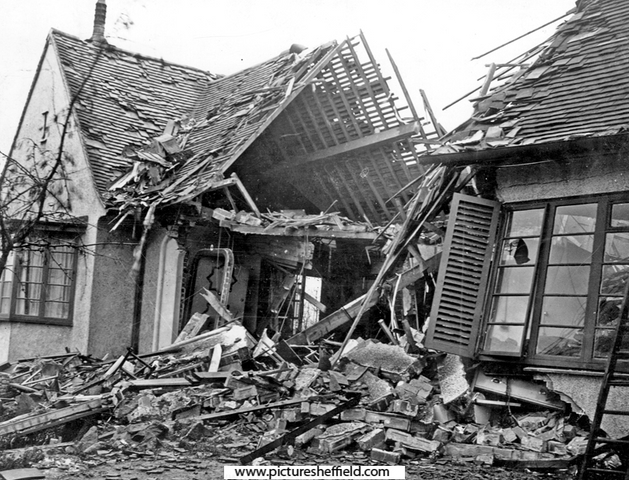Bungalow on Church Lane, Dore, air raid damage	