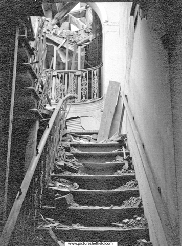 Staircase in Maud Maxfield Day School for the Deaf, East Bank Road, after the air raids. Formerly East Hill House
