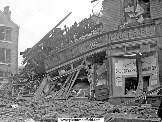 Brightside and Carbrook Co-op Society, Nos 135-137, Scott Road after air raid