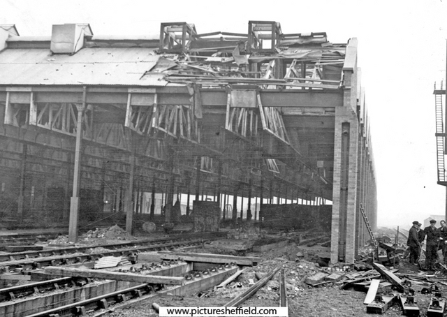 Darnall locomotive shed after air raid