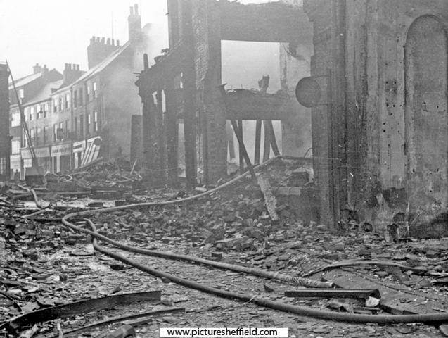 Site of E. Weston and Co., newsagents, Change Alley, showing air raid damage