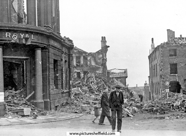 Vicar Lane/Church Street, showing air raid damage (including Royal Insurance Buildings)