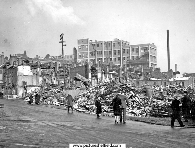 Fitzwilliam Street, showing air raid damage with Royal Hospital in the background