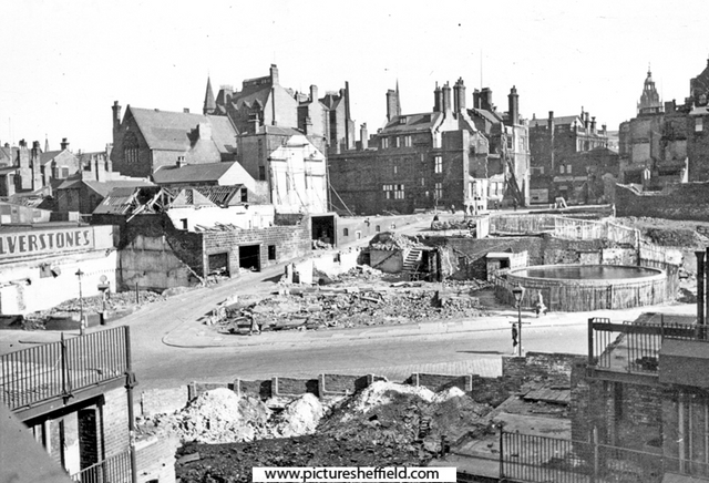 Campo Lane and Vicar Lane after clearance, showing air raid damage