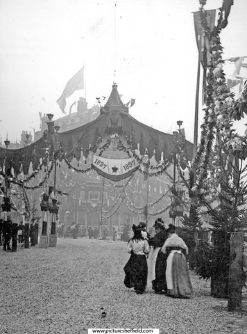 Decorations for Queen Victoria's visit. High Street looking towards Coles Corner
