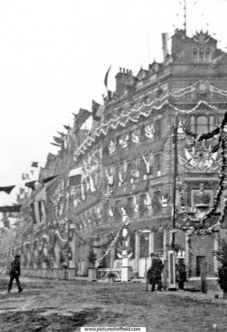 Cole Brothers, department store, Fargate, decorated for the royal visit of Queen Victoria
