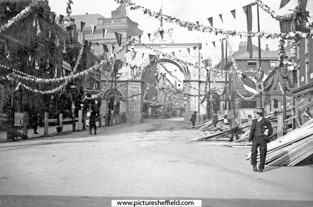 Queen Victoria's visit to Sheffield. Barker's Pool decorations