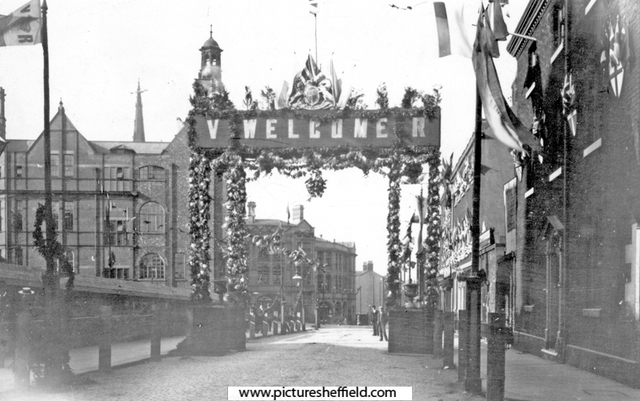 Queen Victoria's visit. Norfolk Street, at rear of Town Hall, decorations