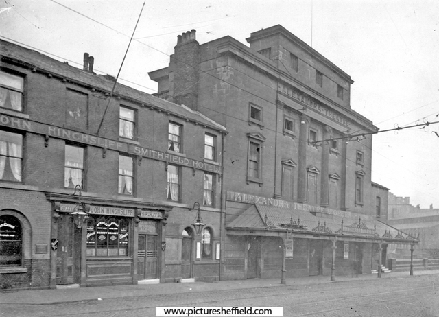 Smithfield Hotel and Alexandra Theatre, Blonk Street. The theatre was built 1837, by Mr Egan. Originally known as The Adelphi Circus Theatre. Demolished 1914