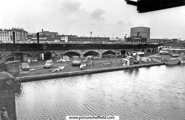 Elevated view of Sheffield Canal Basin looking towards Sheaf Works (right centre)