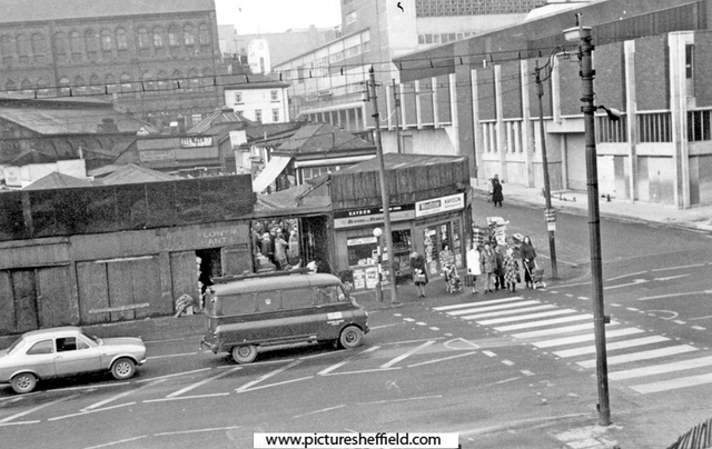 Old (Rag an' Tag) Sheaf Market and new Sheaf Markets, right, Sheaf Street and Broad Street