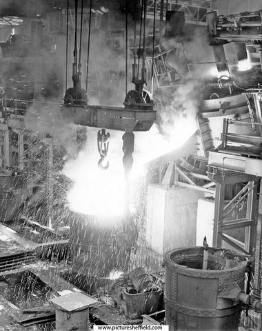 Firth, Brown Ltd., tapping an electric arc furnace