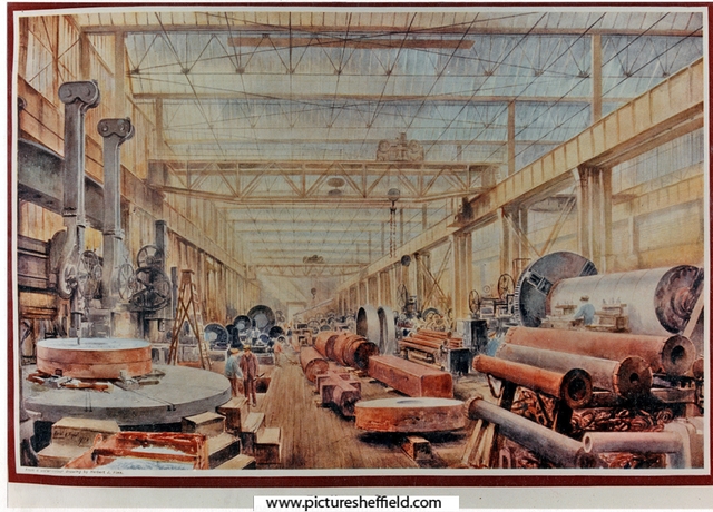 Machine Shop,  John Brown and Co., Atlas Works. From a watercolour by Herbert J. Finn
