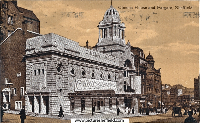 Cinema House, Fargate (later renamed Barker's Pool). Designed by H.E. Farmer, opened 6th May 1913. Closed 12th August 1961 and demolished for redevelopment