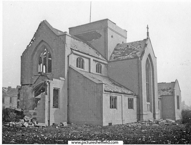 St. Alban's Church, Coleford Road, showing air raid damage