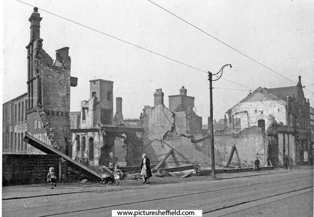 Brightside and Carbrook Co-operative Society, Staniforth Road branch, showing air raid damage