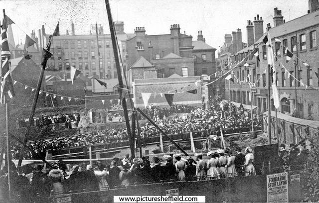 Laying of Foundation Stone at Victoria Hall, Norfolk Street, George Street, right
