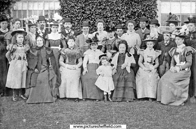 Guests at wedding of Beatrice Lowe, Ivy Cottages, Shiregreen