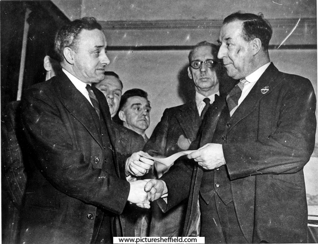 Presentation of cheque to G.B. Tomlin when he left the R.S.P.C.A Committee